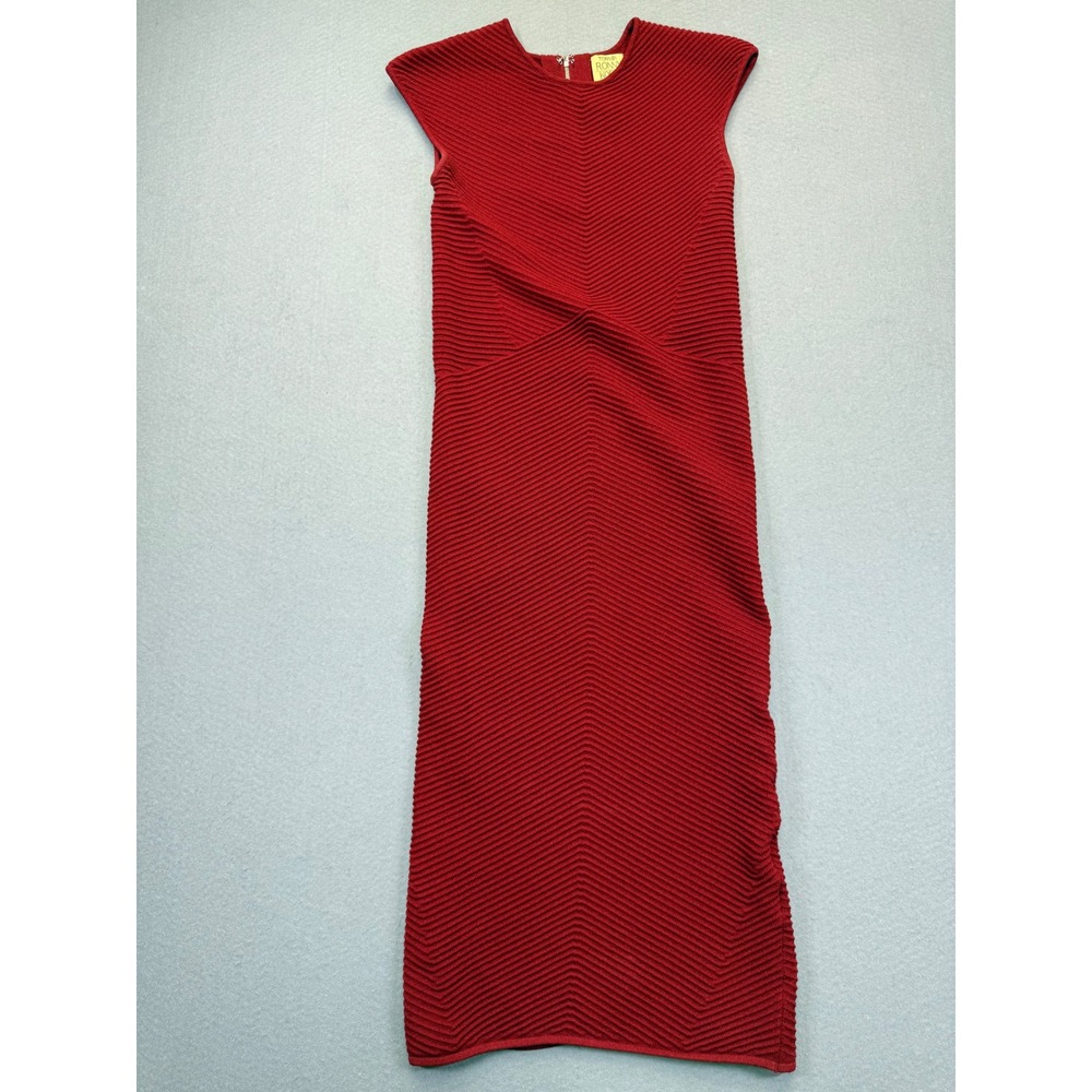 Torn by‎ Ronny Kobo Red Chevron Ribbed Knit Bodycon Midi Dress Small Cap Sleeve